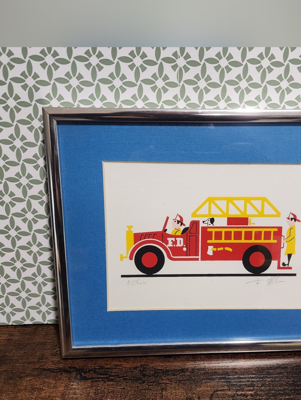 Vintage Frederick E Allen Fire Truck Serigraph